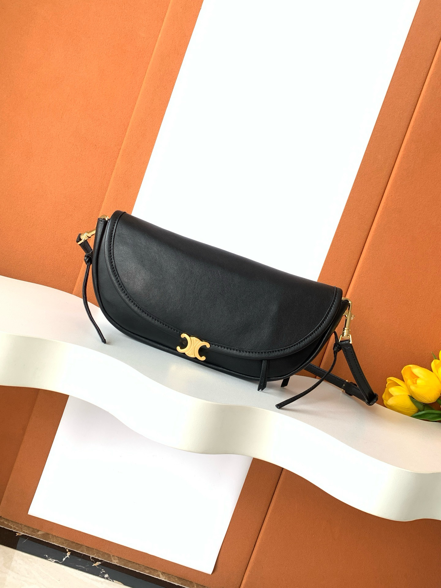 CE Halfmoon Small Black Sheepskin Crossbody Bag