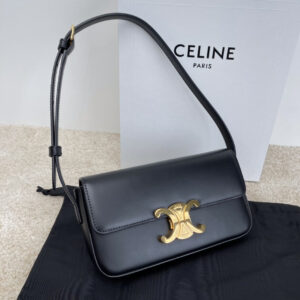TRIOME Glossy Leather Shoulder Bag in Yellow-Brown with Hand-Rubbed Texture