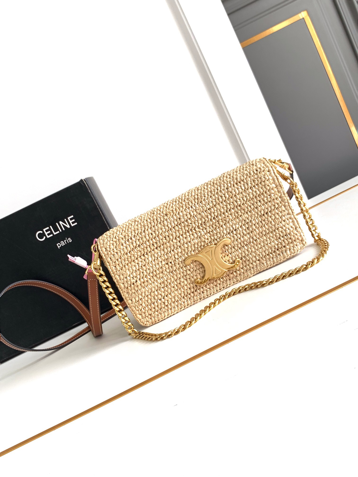 Celine Multichette Raffia Woven Handbag