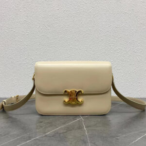 Triome Classic Calfskin Crossbody Bag in Light Beige