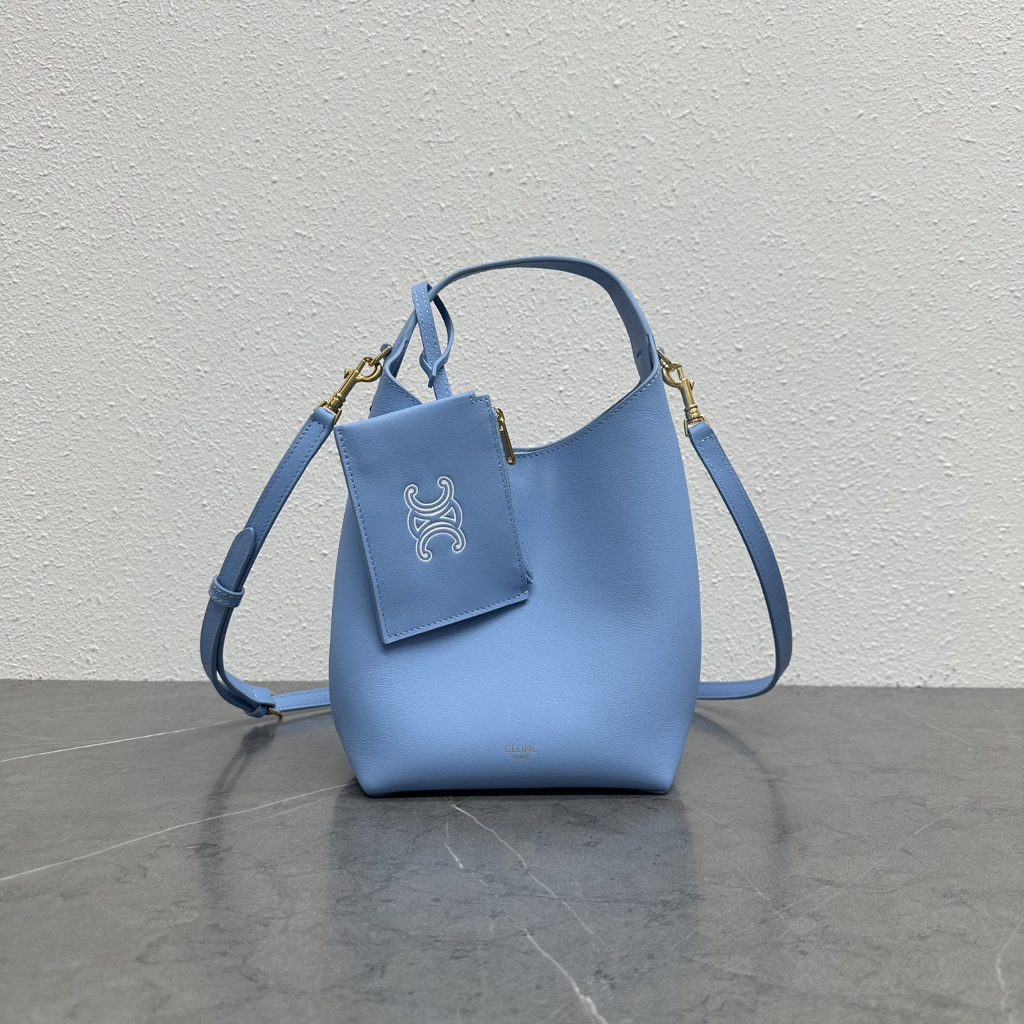 Blue Leather Hobo Shoulder Bag