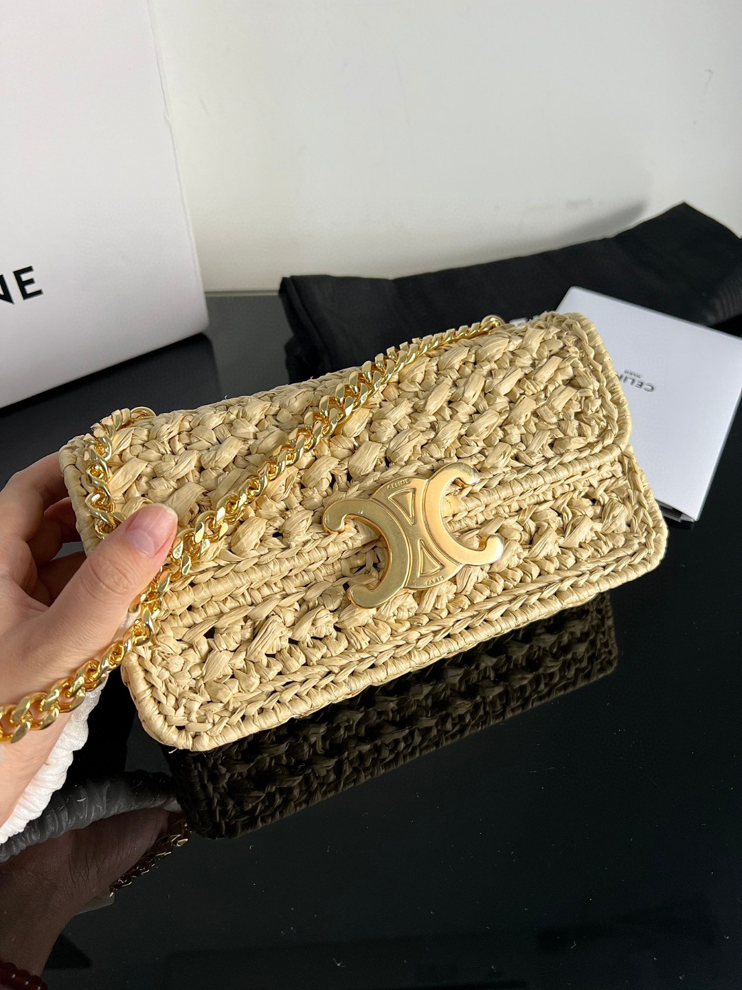 TRIOME Woven Plant-Based Chain Shoulder Bag