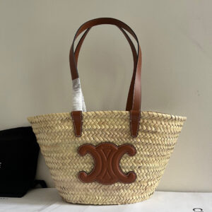 Celine Triomphe Raffia Basket Tote Bag