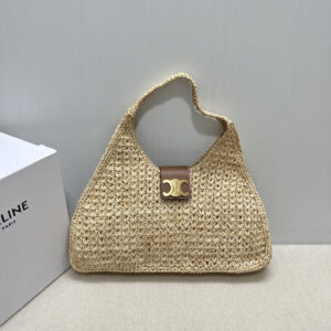 Cabas Triangle Woven Straw Shoulder Bag