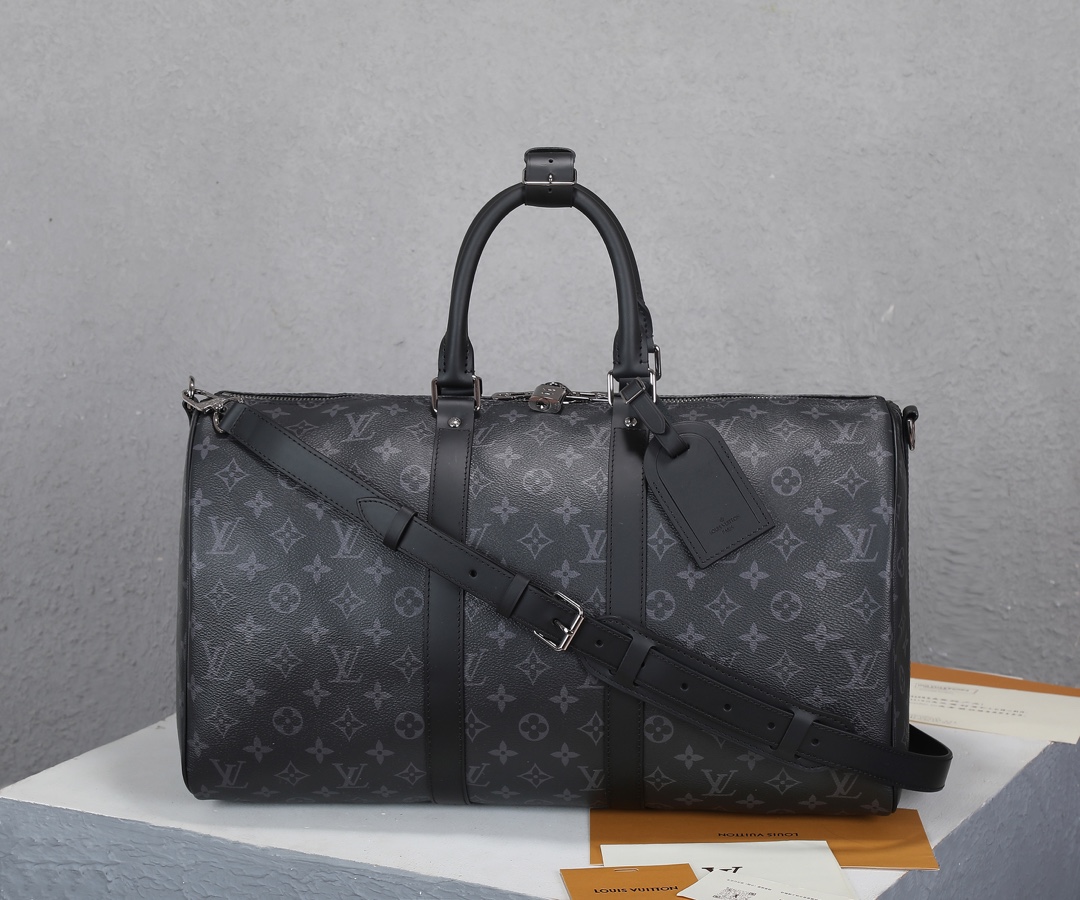 Louis Vuitton Keepall 45 Travel Bag in Monogram Eclipse Canvas