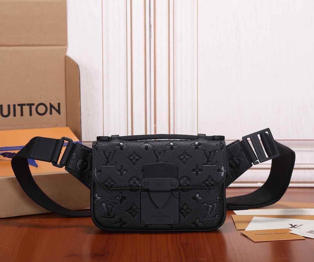 S Lock Sling Bag in Monogram Embossed Black Taurillon Leather