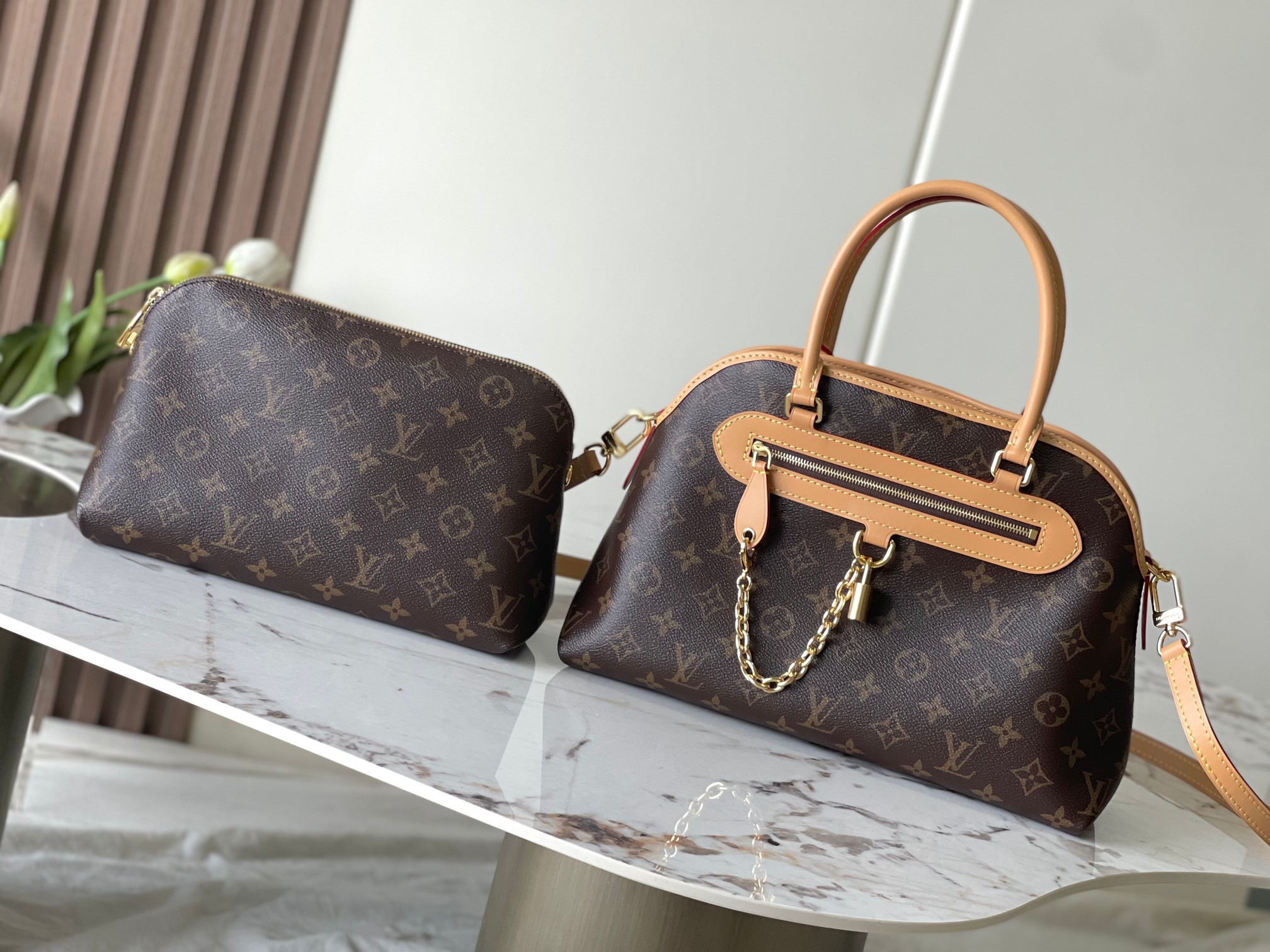 Monogram Canvas Tote Bag with Detachable Pouch