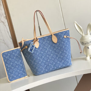 Louis Vuitton Neverfull MM Denim Monogram Tote Bag with Detachable Zip Pouch