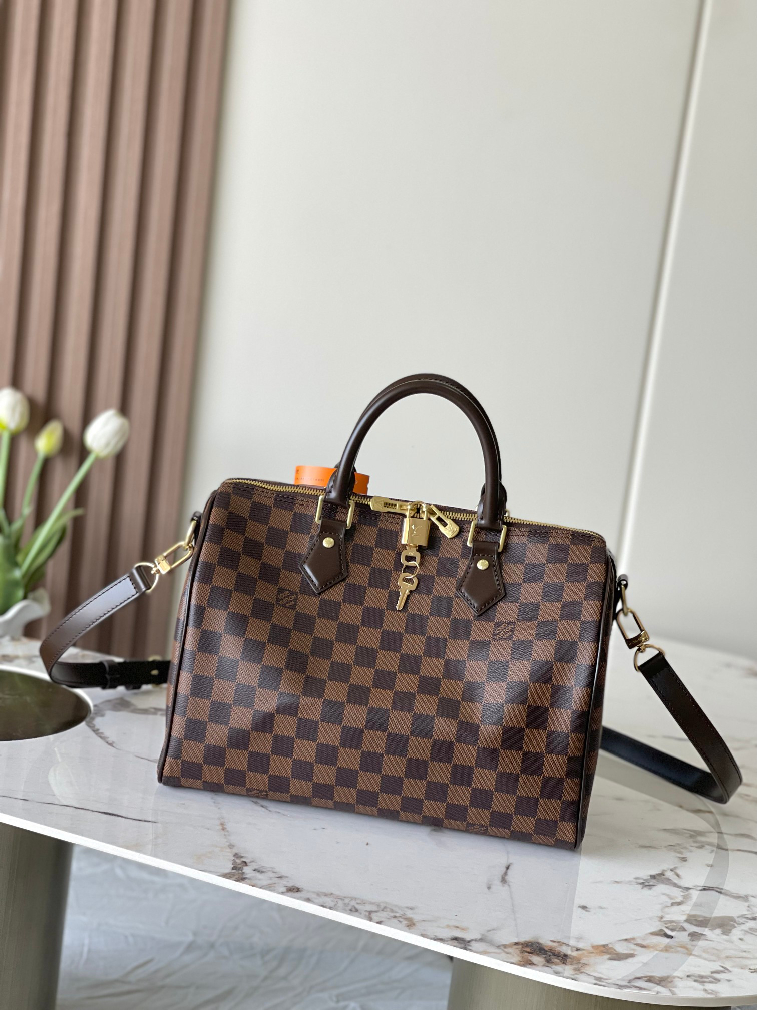 Speedy 30 Handbag in Damier Azur Canvas