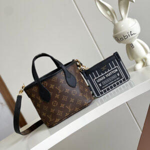 Louis Vuitton Neverfull BB Handbag in Damier Azur Canvas, Black, M12099