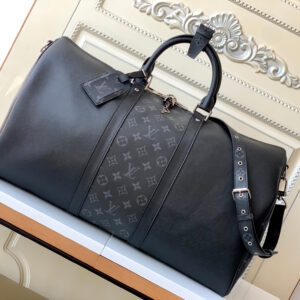Louis Vuitton Keepall 50 Travel Bag with Shoulder Strap – Black