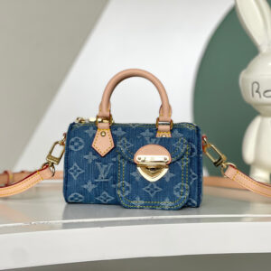 Louis Vuitton Speedy Nano Mini Handbag in Washed Denim and Natural Leather