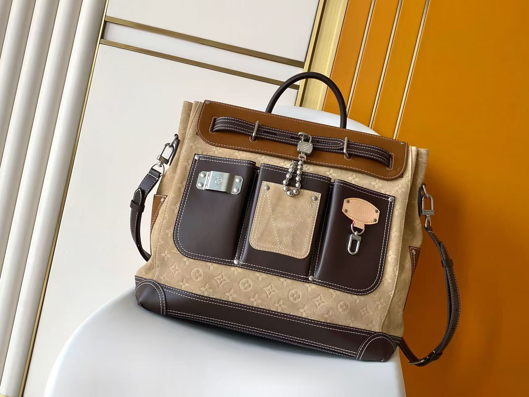 Louis Vuitton Steamer 40 Handbag, Apricot Colorblock