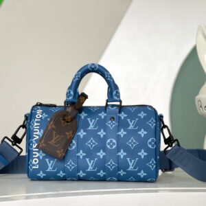 Louis Vuitton Keepall Bandoulière 25 Blue Leather-Trimmed Canvas Shoulder Bag