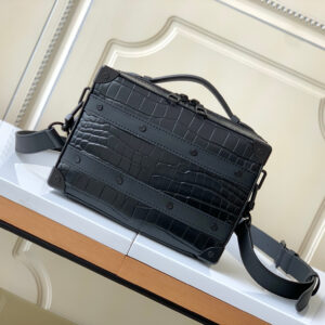 Louis Vuitton Handle Soft Trunk Bag M59351 in Black Embossed Crocodile-Pattern Leather