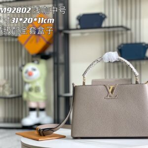 Louis Vuitton Capucines Handbag in Elephant Grey Taurillon Leather with Python Trim