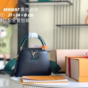 Louis Vuitton Capucines Mini Handbag in Black Crocodile-Textured Leather