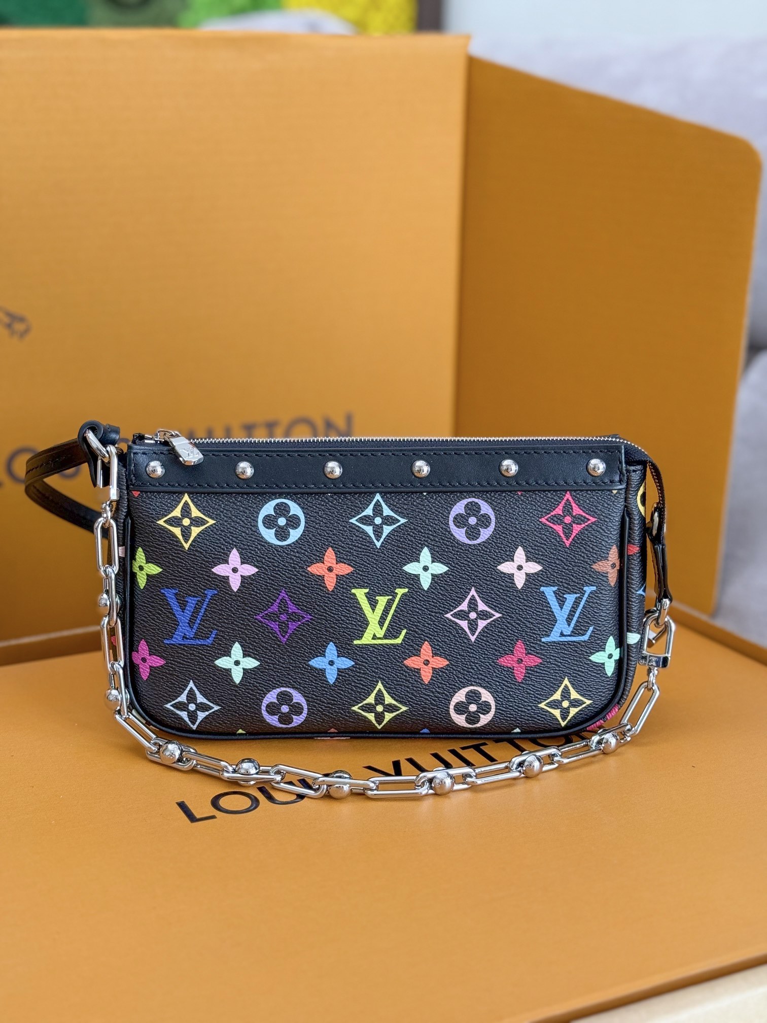 Pochette Accessoires M13404 White and M13663 Black Monogram Canvas Pouch