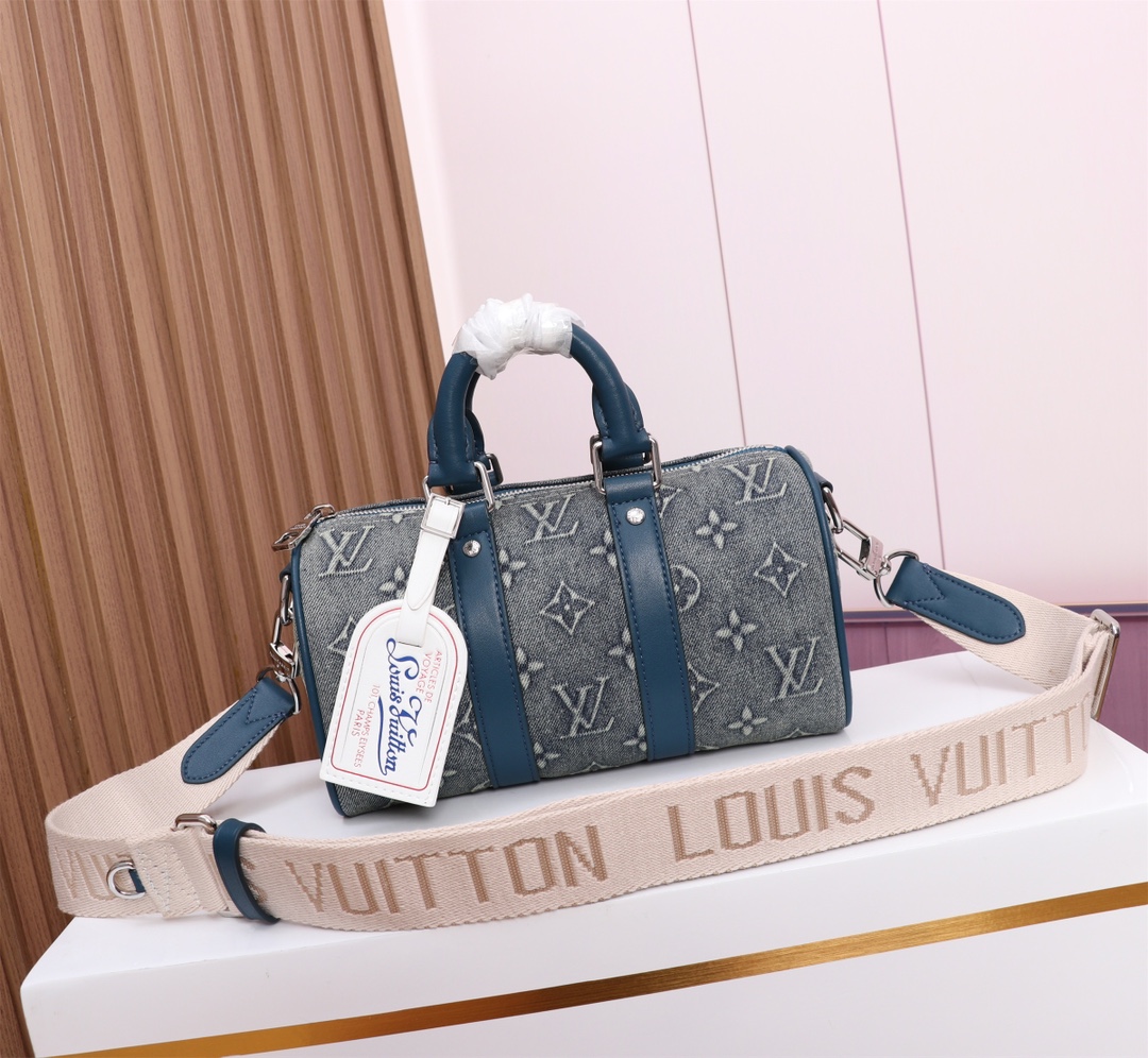 Keepall Bandouliere 25 Monogram Washed Denim Handbag