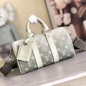 Louis Vuitton Keepall 25 Pillow Bag in Gradient Gray Green Monogram Eclipse Reverse Canvas