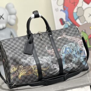 Louis Vuitton Keepall Travel Bag Damier Graphite Passport Stamp Print