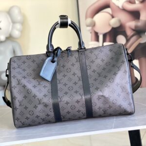 Louis Vuitton Keepall Bandouliere 45 Travel Bag Monogram Midnight Black Gray