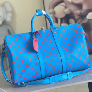 Louis Vuitton Keepall Bandouliere 50 Travel Bag Blue Monogram Bandana
