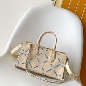 Louis Vuitton OnTheGo East West Tote Bag in White Embroidered Monogram Empreinte Leather
