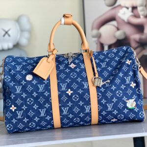 Louis Vuitton Keepall Bandouliere 50 Floral Denim Travel Bag M27781