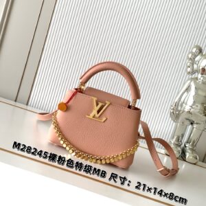 Louis Vuitton Capucines M28245 Mini Handbag in Nude Pink Taurillon Leather