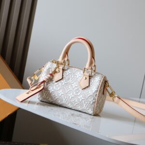 Louis Vuitton Nano Speedy Handbag in White Embossed Canvas