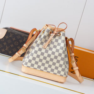 Louis Vuitton Noé BB Bucket Bag in Damier Azur Canvas