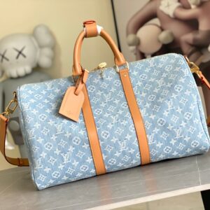 Louis Vuitton Keepall Bandoulière 45 Travel Bag in Washed Light Blue Denim