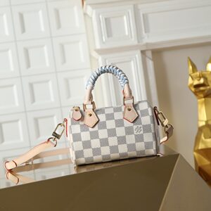 Louis Vuitton Nano Speedy Handbag in Damier Azur Canvas