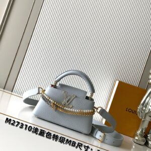 Louis Vuitton Capucines Mini Handbag in Light Blue Taurillon Leather