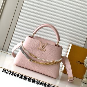 Louis Vuitton Capucines BB Handbag, Light Pink Pearl Double Chain