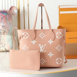 Louis Vuitton Neverfull MM Monogram Empreinte Tote Bag in Pink