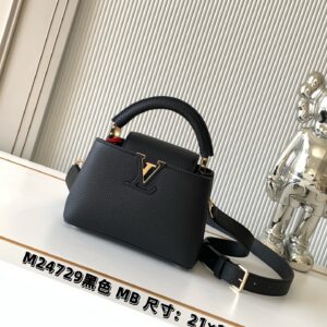 Louis Vuitton Capucines Mini Handbag M24729 in Black Taurillon Leather