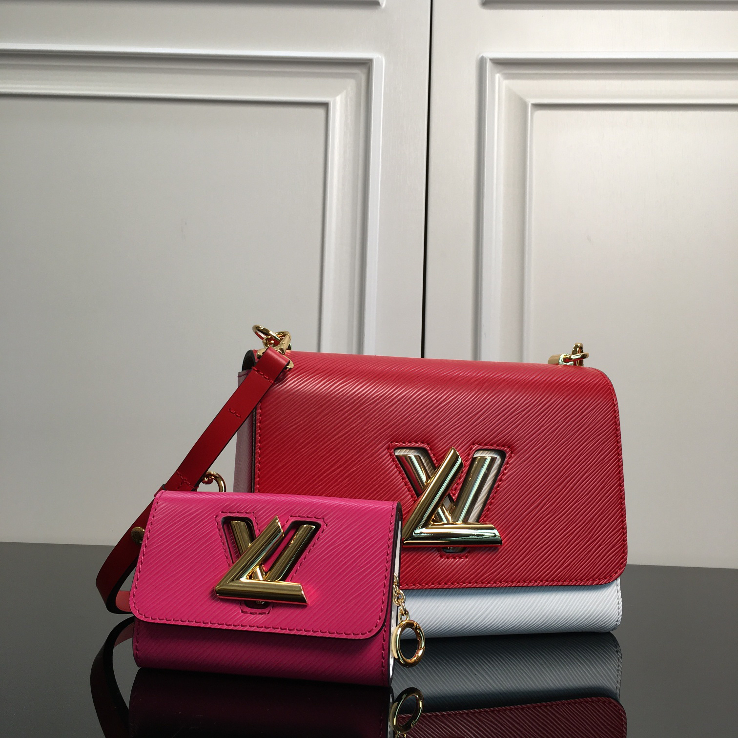 M55683 Red Two-Piece Twin Bag in Wave-Textured Leather