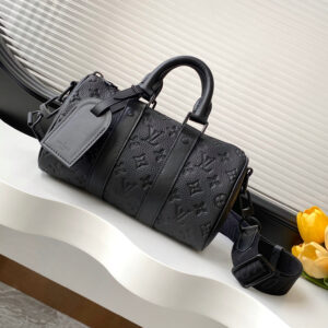 Louis Vuitton Mini Keepall Crossbody Bag in Black Taurillon Monogram Leather