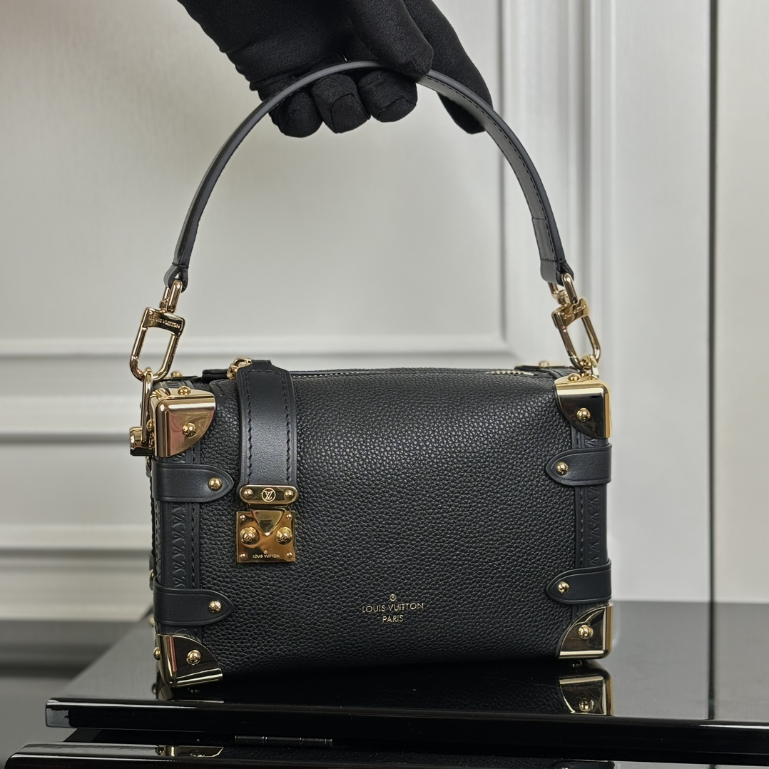 Side Trunk Small Handbag in Black with Gold Hardware