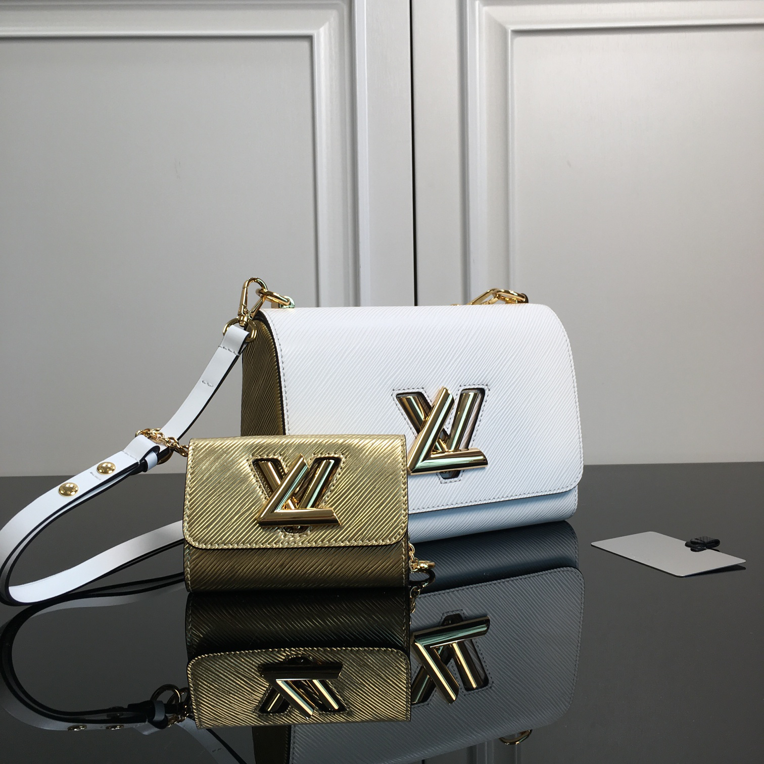 Louis Vuitton Twist Two-Piece Twin Bag in White Wave-Pattern Calfskin