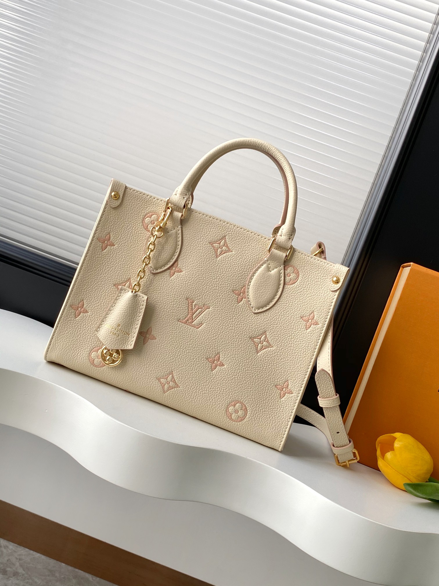 Louis Vuitton OnTheGo Small Tote Bag M14403 in Beige Monogram Empreinte Leather