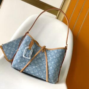 Louis Vuitton CarryAll Small Shoulder Bag in Blue Denim Monogram Canvas