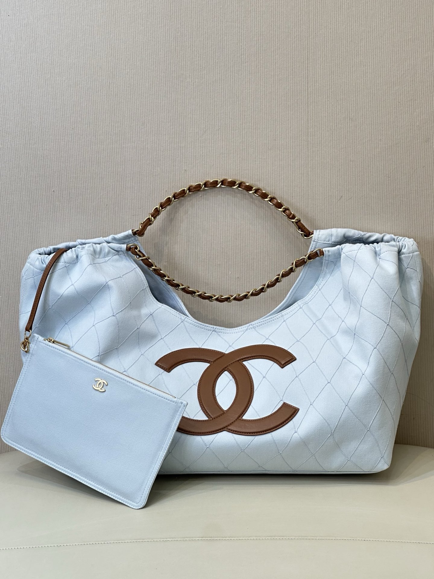 Chanel Coco Beach 2026 White Denim Tote Bag