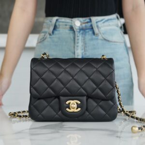 Mini Lambskin Shoulder Bag with Adjustable Metal Ball Strap