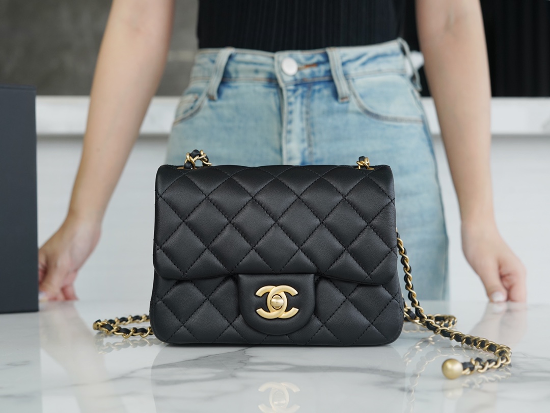 Mini Lambskin Shoulder Bag with Adjustable Metal Ball Strap