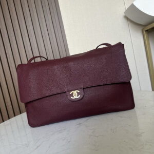 Burgundy Leather Maxi Flap Bag with Gold Hardware