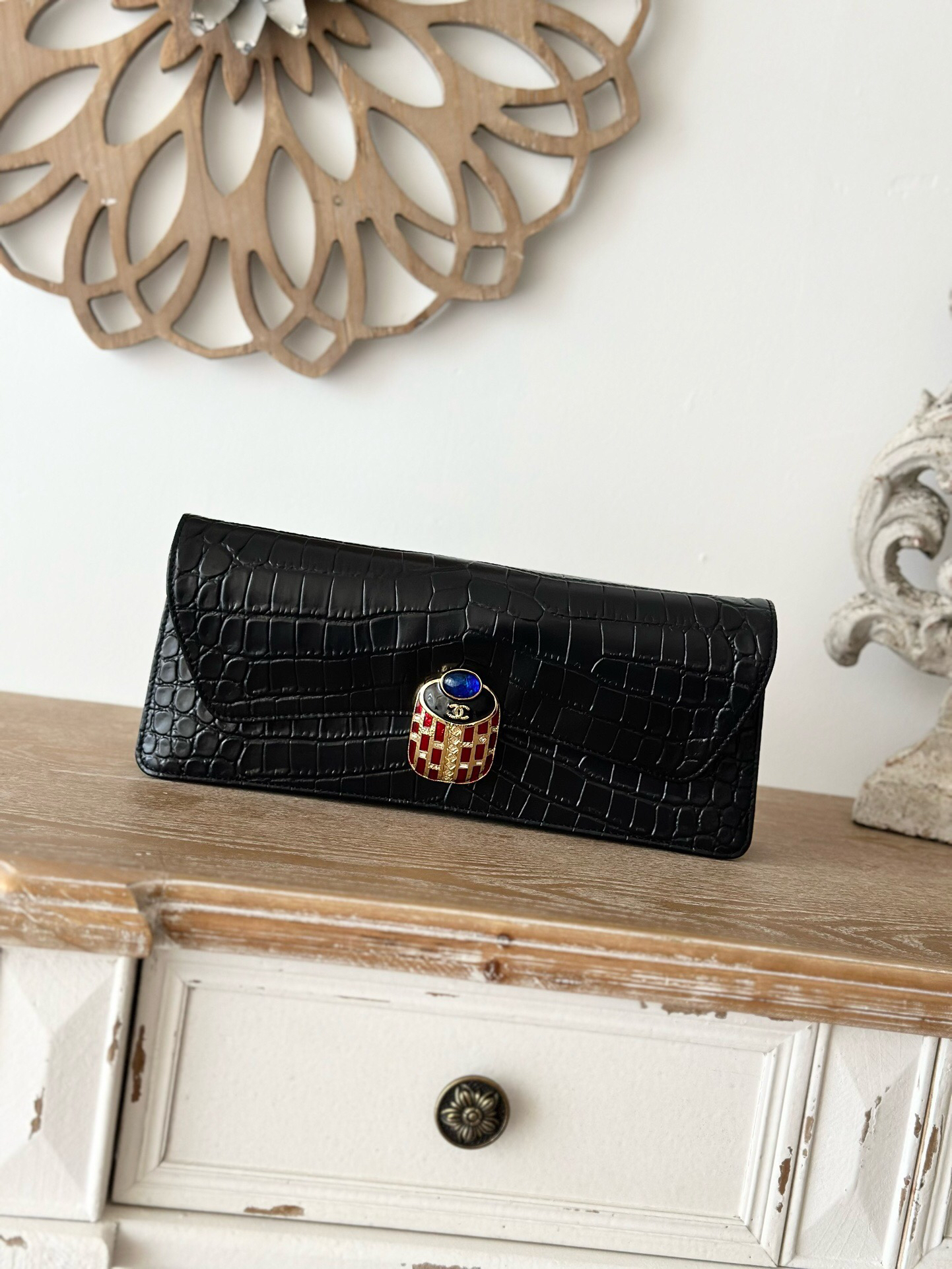 Chanel Vintage Black Caviar Leather Clutch Evening Bag
