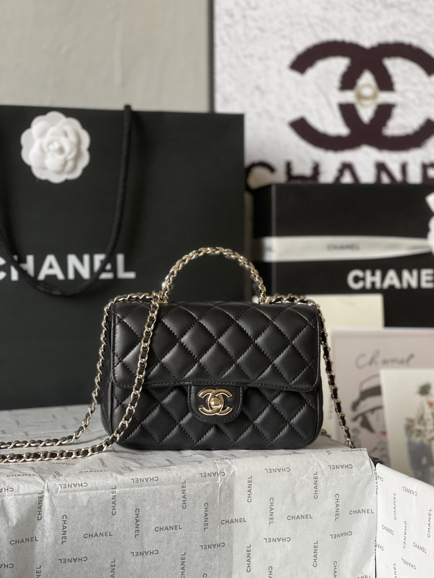 Chanel 23A CF Mini Top Handle Bag with Crystal Handle